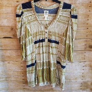 Anthropologie Tiny Popover Top Blue and Olive Sz S